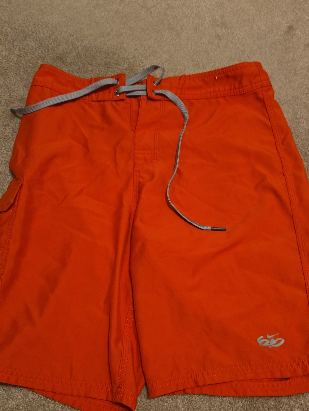Nike Men's Red Swim Board Shorts with Gray Drawstring